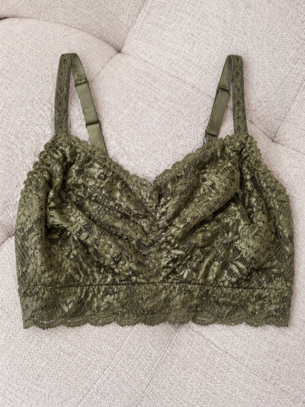 NWT’s Cosabella Never Say Never Curvy Bralette S Olive Lace Soft Feminine